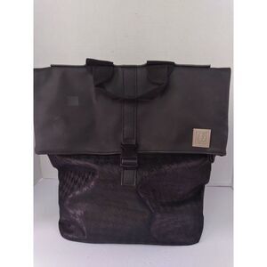 Modern Black Roll-Top Backpack with Textured Bottom‎ Panel Urban Commuter Bag